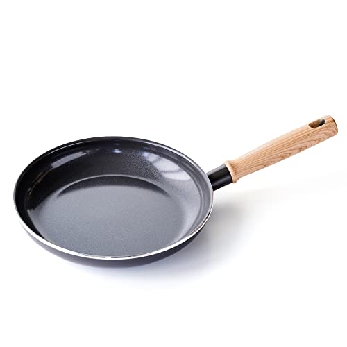 GreenChef Vintage Gesunde keramische Antihaftbeschichtung, 24 cm Bratpfanne, Griff in Holzoptik, PFAS-frei, induktionsgeeignet, spülmaschinenfest, grau von GreenChef