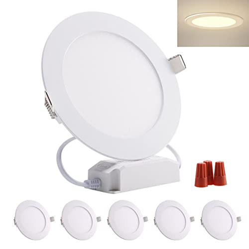 Greenclick 5er LED Einbaustrahler Flach 13mm, 230V 6W 480LM Einbauleuchten Dimmbar Einbauspots CRI 80 Deckeneinbauleuchte IP44 Spotlight für Bad, Wohnzimmer, Küche Neutralweiß 4000K Rund Panel von Greenclick