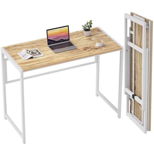 GreenForest Kleiner Schreibtisch Klappbar 100 x 48 cm, Keine Montage Erforderlich Schreibtisch Klappschreibtisch, Home Office Klappbarer Schreibtisch, Beige von GreenForest