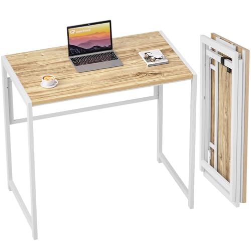 GreenForest Kleiner Schreibtisch Klappbar 80 x 48 cm, Keine Montage Erforderlich Schreibtisch Klappschreibtisch, Home Office Klappbarer Schreibtisch, Beige von GreenForest