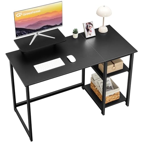 GreenForest Computer Schreibtisch mit Monitorständer,120cm Home Office Schreibtisch mit umkehrbaren Ablagefächern Moderner Laptoptisch PC Gaming Tisch für kleine Räume,schwarz von GreenForest