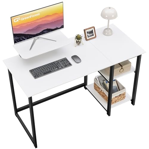 GreenForest Computer Schreibtisch mit Monitorständer,120cm Home Office Schreibtisch mit umkehrbaren Ablagefächern Moderner Laptoptisch PC Gaming Tisch für kleine Räume,Weiß von GreenForest