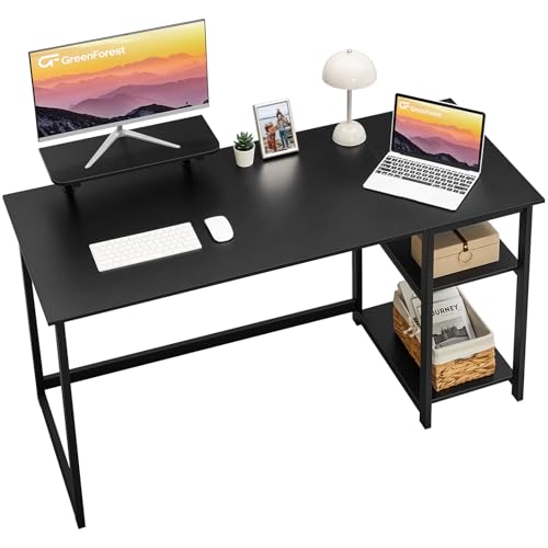 GreenForest Computer Home Office Schreibtisch mit reversiblen Speicherregalen 140cm Kleiner Schreibtisch mit justierbaren Regalen für kleine Räume,Schlafzimmer,Student,moderner Laptop Tisch,schwarz von GreenForest