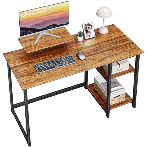 GreenForest Computer Home Office Schreibtisch mit reversiblen Speicherregalen 100cm Kleiner Schreibtisch mit justierbaren Regalen für kleine Räume,Schlafzimmer,Student,moderner Laptop Tisch,braun von GreenForest