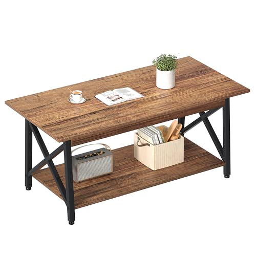GreenForest Couchtisch mit Stauraum, 100 cm rechteckig modern 2-stufiger Wohnzimmertisch, Industrial Style X-Design Couchtisch, platzsparender Kleiner Tisch, einfache Montage, Nussbaum GreenForest Couchtisch mit Stauraum, 100 cm rechteckig modern 2-stufiger Wohnzimmertisch, Industrial Style X-Design Couchtisch, platzsparender Kleiner Tisch, einfache Montage, Nussbaum von GreenForest