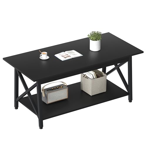 GreenForest Couchtisch mit Stauraum, 100 cm rechteckig modern 2-stufiger Wohnzimmertisch, Industrial Style X-Design Couchtisch, platzsparender Kleiner Tisch, einfache Montage, Schwarz GreenForest Couchtisch mit Stauraum, 100 cm rechteckig modern 2-stufiger Wohnzimmertisch, Industrial Style X-Design Couchtisch, platzsparender Kleiner Tisch, einfache Montage, Schwarz von GreenForest