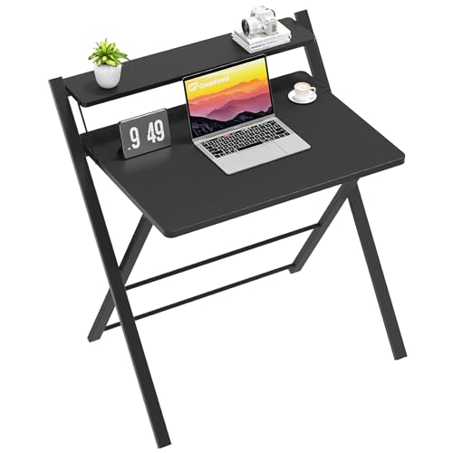 GreenForest Klapptisch Keine Montage erforderlich Kleine Größe, Kleiner Computer Schreibtisch mit 2-Tier Regal Laptop Klapptisch für kleine Räume, Schwarz von GreenForest