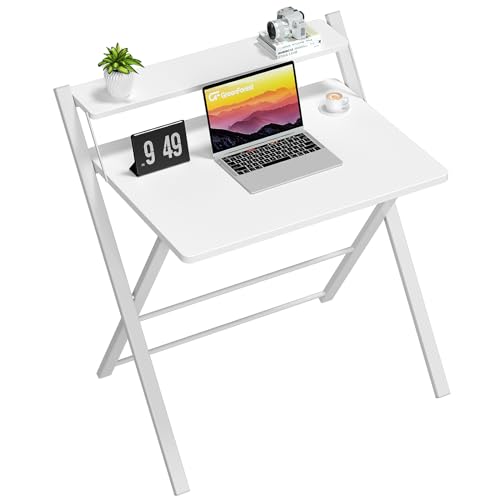 GreenForest Klappbarer Schreibtisch Mit Regal für Kleine Räume, Keine Montage Erforderlich, Home Office Schmal, Kleine Größe, Weiß von GreenForest