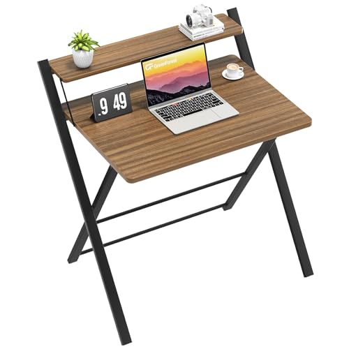 GreenForest Klapptisch Keine Montage erforderlich Kleine Größe, Kleiner Computer Schreibtisch mit 2-Tier Regal Laptop Klapptisch für kleine Räume, Espresso von GreenForest