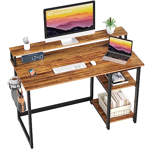 GreenForest 100 x 50 cm Schreibtisch mit Regal und Monitorständer, Computertisch Schreibtisch mit Stauraum, Schreibtisch Bürotisch für Home Office, Braun von GreenForest