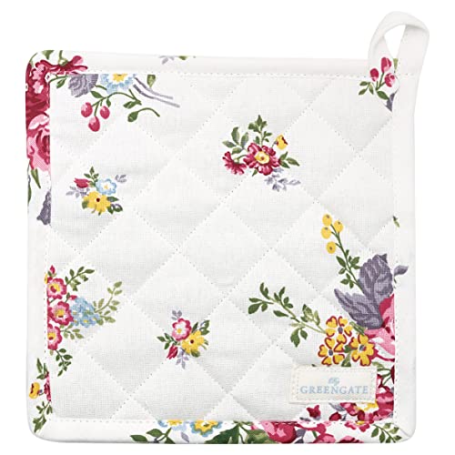 GreenGate 2er Set Topflappen Elina White mit Blumen Baumwolle 20,5 x 20,5 cm von GreenGate