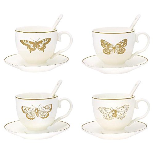 GreenGate- Cup&Saucer w/Spoon Butterfly Gold Set of 4 von GreenGate