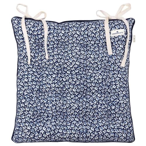 GreenGate Sitzkissen DAHLA Blau Weiß mit Blumen und Streifen 40x40 Stuhlkissen von GreenGate