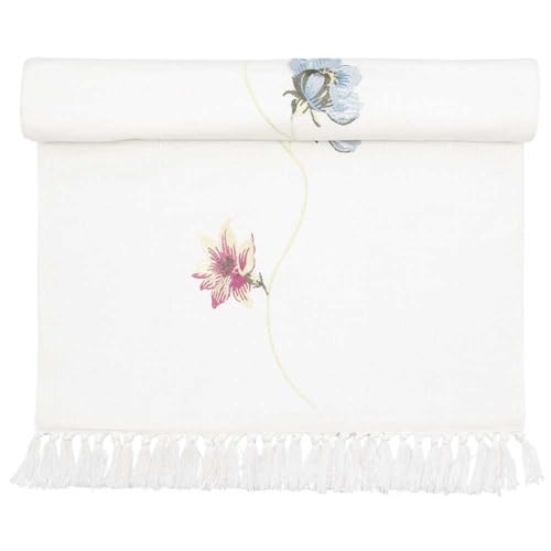 GreenGate Tischläufer Josefina Weiß Blumen Gestickt Baumwolle 45x140 cm von GreenGate