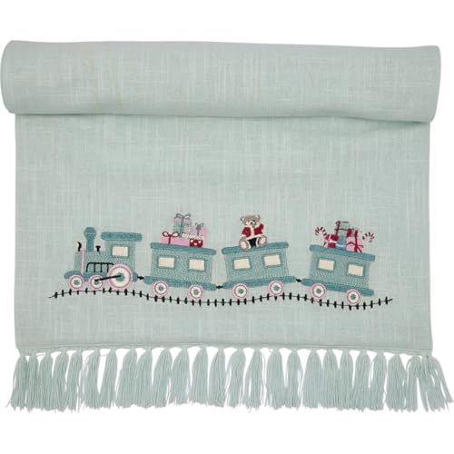 GreenGate Tischläufer Train Mint mit Fransen Weihnachten 45x140 cm Tischdecke von GreenGate