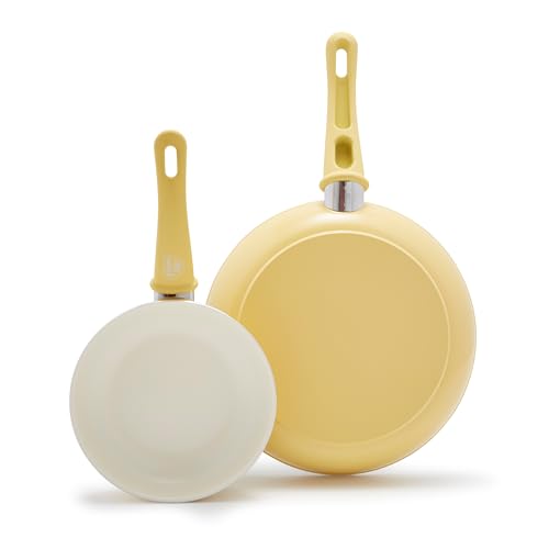 GreenLife Bratpfannen-Set mit weichem Griff, Keramik, antihaftbeschichtet, 17,8 cm und 25,4 cm, Gelb von GreenLife