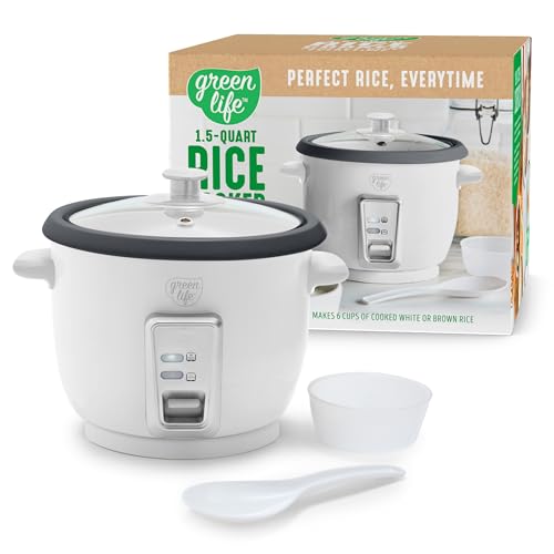 GreenLife Elektrischer Reiskocher, 3 Tassen ungekocht/6 Tassen gekocht, abnehmbarer PFAS-freier Antihaft-Topf, One-Switch-Design, automatische Warmhaltung, klein, platzsparend, Reispaddel, Suppe GreenLife Elektrischer Reiskocher, 3 Tassen ungekocht/6 Tassen gekocht, abnehmbarer PFAS-freier Antihaft-Topf, One-Switch-Design, automatische Warmhaltung, klein, platzsparend, Reispaddel, Suppe von GreenLife