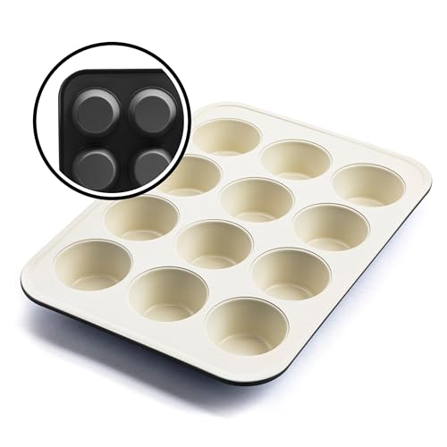 GreenLife Muffinform für 12 Muffins, gesunde Keramik-Antihaft-Backform, PFOA- und PFAS-freies Cupcake-Blatt, langlebiges Backblech, vielseitige Küchenutensilien, leicht zu reinigende Muffinform, von GreenLife