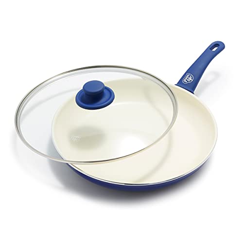 GreenLife Soft Grip Healthy Ceramic Nonstick, 30,5 cm Bratpfanne mit Deckel, PFAS-frei, spülmaschinenfest, Blau von GreenLife