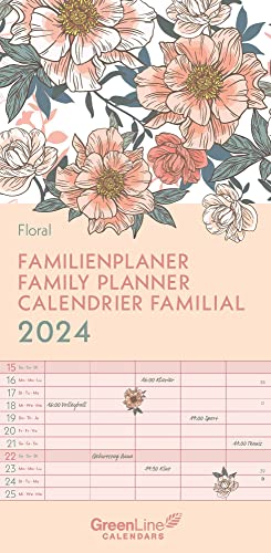 GreenLine Floral 2024 Familienplaner - Familien-Kalender - Kinder-Kalender - 22x45, Klein von GreenLine