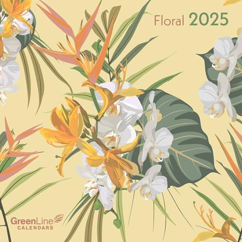 GreenLine Floral 2025 Broschürenkalender, 30x30cm, Wandkalender mit hochwertigem Papier, Platz für Notizen, internationale Feiertage und dekorativer Kordel von GreenLine