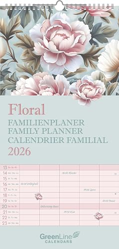 GreenLine Floral 2026 Familienplaner - Familien-Kalender - Kinder-Kalender - 22x45 von GreenLine