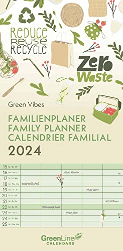 GreenLine Green Vibes 2024 Familienplaner - Familien-Kalender - Kinder-Kalender 22x45, Klein von GreenLine