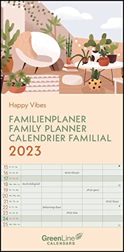 GreenLine Happy Vibes 2023 Familienplaner - Familien-Kalender - Wandkalender - 22x45 von GreenLine