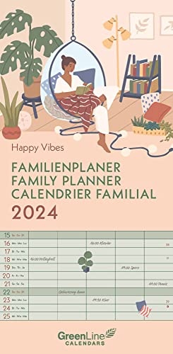 GreenLine Happy Vibes 2024 Familienplaner - Familien-Kalender - Wandkalender - 22x45, Klein von GreenLine