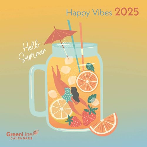 GreenLine - Happy Vibes 2025 Broschürenkalender, 30x30cm, Wandkalender mit hochwertigem Papier, Platz für Notizen, internationale Feiertage und dekorativer Kordel von GreenLine