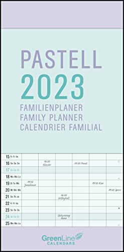 GreenLine Pastell 2023 - Wandkalender - Familien-Kalender - Familienplaner - 22x45 von GreenLine