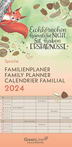 GreenLine Sprüche 2024 Familienplaner -Wandkalender - Familien-Kalender - 22x45, Klein von GreenLine