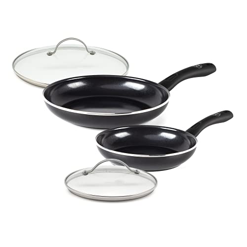 GreenChef Pfannenset Pfanne Induktion Beschichtet, Toxinfreies Kochen, Ofen- und Spülmaschinengeeignet mit Universal Glasdeckel für Bratpfanne und Kochtopf mit Edelstahl Griff - 20/28 cm, Schwarz von GreenPan