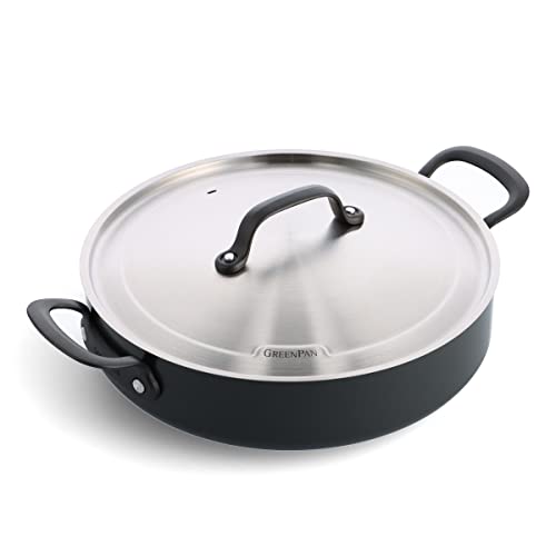 GreenPan Craft Hartanodisierte gesunde keramische Antihaft-Schmorpfanne 30 cm/4,9 Liter mit Deckel, PFAS-frei, induktionsgeeignet, spülmaschinenfest, backofenfest, Schwarz von GreenPan