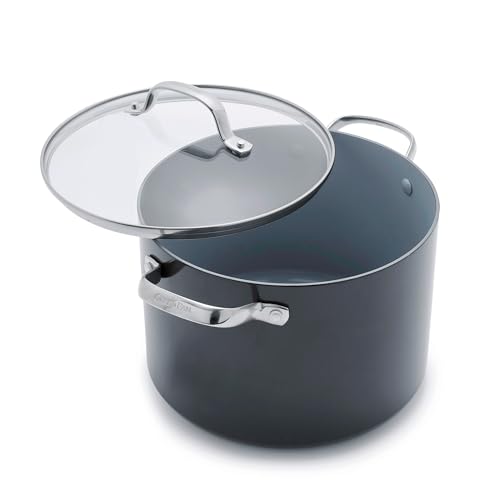 GreenPan Valencia Pro Harteloxierte Gesunde Keramik Antihaft 24 cm / 7,6 Liter Suppentopf mit Deckel, PFAS-frei, Induktion, spülmaschinenfest, backofenfest, grau von GreenPan