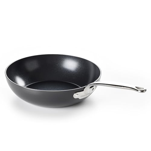 GreenPan Barcelona Hartanodisierte Gesunde Keramische Antihaft 28 cm Wokpfanne, PFAS Frei, Edelstahlgriff, Kratzfest, Induktion, Spülmaschinenfest, Backofenfest, Schwarz von GreenPan