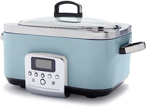 GreenPan Elite 8-in-1 Programmierbarer 6L Slow Cooker Multikocher,Spülmaschinenfester Deckel & Topf,PFAS-freie Gesunde Keramische Antihaftbeschichtung zum Braten,Schmoren,mit Dampfgareinsatz,Blue Haze von GreenPan