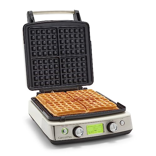 GreenPan Elite 4-Platz Belgischen & Klassische Waffeleisen, Gesunde Keramik Antihaft-Aluminium Spülmaschinenfest Platten, Einstellbare Farbe/Crunch Regler,Nicht Überlauf,Einfache Reinigung,Cloud Cream von GreenPan