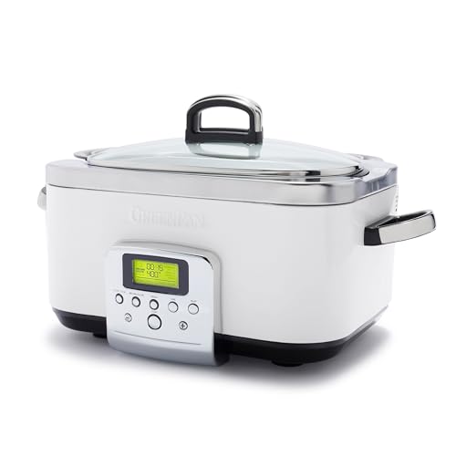 GreenPan Elite 8-in-1 Programmierbarer 6L Slow Cooker Multikocher, Spülmaschinenfester Deckel & Topf, PFAS-freie Gesunde Keramische Antihaftmaterial zum Braten,Schmoren,Mit Dampfgareinsatz,Cloud Cream von GreenPan