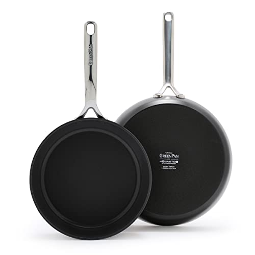 GreenPan GP5 Bratpfannen-Set, harteloxiert, gesunde Keramik, antihaftbeschichtet, 24,1 cm und 27,9 cm, 2-teiliges Bratpfannen-Set, robust, kratzfest, flache Oberfläche, Induktion, spiegelnder Griff, von GreenPan