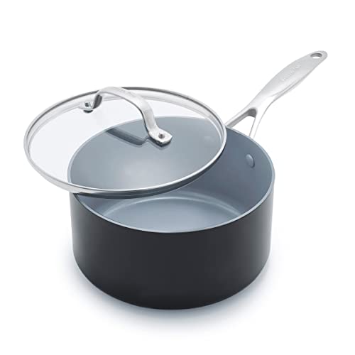 GreenPan Valencia Pro Harteloxierte Gesunde Keramik Antihaft 20 cm/3,1 Liter Stielkasserolle mit Deckel, PFAS-frei, Induktion, spülmaschinenfest, backofenfest, Grau von GreenPan