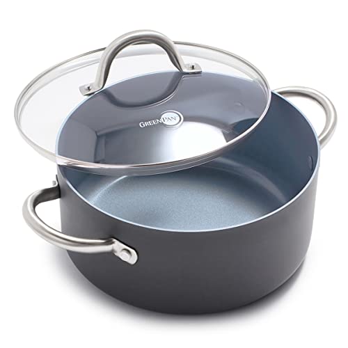 GreenPan Lima 5QT Suppentopf aus harteloxierter Keramik, antihaftbeschichtet, mit Deckel, PFAS-frei, ofenfest, grau von GreenPan