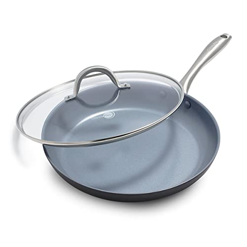 GreenPan Lima Bratpfanne mit Deckel, harteloxiert, gesunde Keramik, antihaftbeschichtet, 30,5 cm, PFAS-frei, ofenfest, Grau von GreenPan