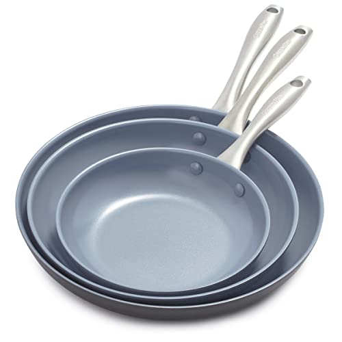 GreenPan Lima Bratpfannen-Set, harteloxiert, gesunde Keramik, antihaftbeschichtet, 20,3 cm, 25,4 cm und 30,5 cm, PFAS-frei, ofenfest, Grau von GreenPan