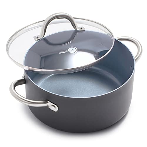 GreenPan Lima harteloxierter Suppentopf mit Deckel, gesunde Keramik-Antihaftbeschichtung, PFOA-PFAS-frei, ungiftige Töpfe und Pfannen, ofen- und grillsicheres Kochgeschirr, Edelstahl-Griffe, Grau von GreenPan