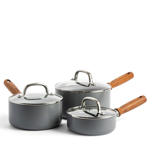 GreenPan Mayflower Pro Harteloxierte Gesunde Keramik Antihaft, 6-teiliges Kochgeschirr-Set, mit 16 cm, 18 cm und 20 cm Kochtöpfe mit Glasdeckeln, PFAS-frei, Induktionsgeeignet, Holzkohle Grau von GreenPan