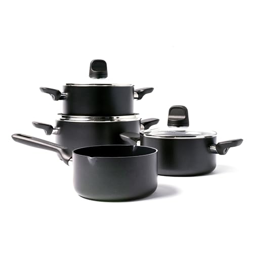 GreenPan Memphis 4-teiliges Kochtopf-Set, gesunde keramische Antihaftbeschichtung, PFAS-frei, induktionsgeeigent, spülmaschinenfest, backofenfest, Schwarz von GreenPan