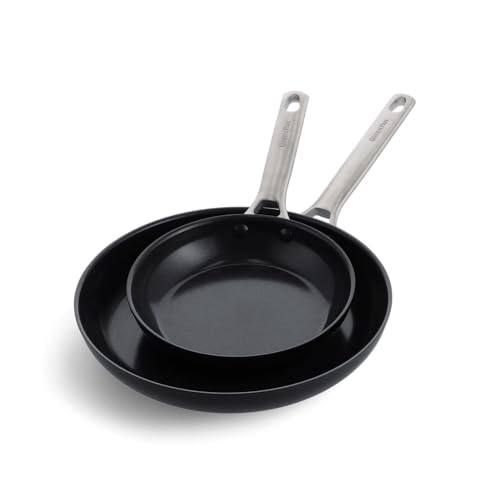 GreenPan Padova Black Harteloxierte Gesunde Keramische Antihaft,2-teiliges Bratpfannenset mit Pfannenschutz,20 cm & 28 cm,PFAS frei,Induktion,Edelstahlgriff,Backofenfest,Spülmaschinenfest,Schwarz von GreenPan