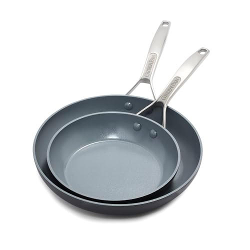 GreenPan Paris Pro Bratpfannen-Set, harteloxierte Keramik, antihaftbeschichtet, 20,3 cm und 25,4 cm, PFAS-frei, spülmaschinenfest, Grau von GreenPan