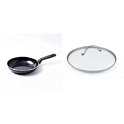 GreenPan Pfanne Bratpfanne Induktion Keramik Beschichtet, Toxinfreies Kochen, Ofen- und Spülmaschinengeeignet mit Universal Glasdeckel für Bratpfanne und Kochtopf mit Edelstahl Griff - 20 cm, Schwarz von GreenPan